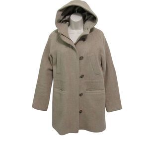 J Crew Womens 6 Hooded Coat Stadium Cloth by Nello Gori Wool Blend Beige Zip